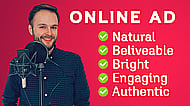 Natural, beliveable, bright voice for online video ad Banner Image
