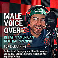 Proofreading Included! Male Voice Over in Neutral Spanish E-Learning Banner Image